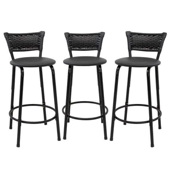 Banqueta Cyber Estrutura Preta Junco Preto 60cm Toda Desmontada Kit 3 - Itagold