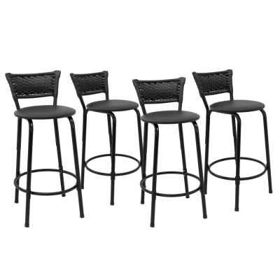 Banqueta Cyber Estrutura Preta Junco Preto 60cm Toda Desmontada Kit 4 - Itagold