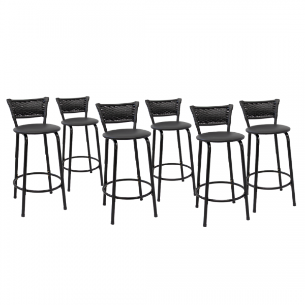 Banqueta Cyber Estrutura Preta Junco Preto 60cm Toda Desmontada Kit 6 - Itagold