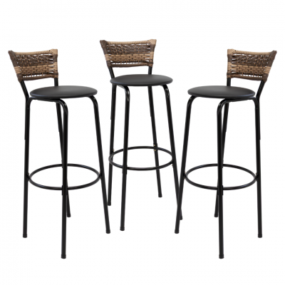 Banqueta Cyber Estrutura Preta Junco Cappuccino Alta 80cm Toda Desmontada Kit 3 - Itagold
