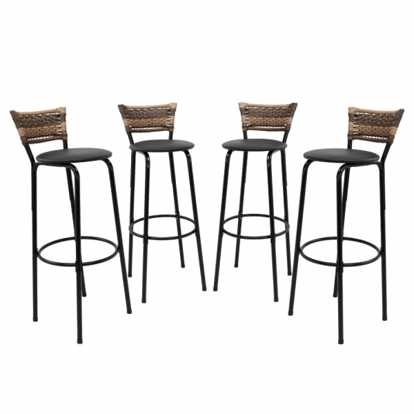 Banqueta Cyber Estrutura Preta Junco Cappuccino Alta 80cm Toda Desmontada Kit 4 - Itagold