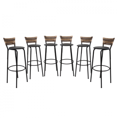 Banqueta Cyber Estrutura Preta Junco Cappuccino Alta 80cm Toda Desmontada Kit 6 - Itagold