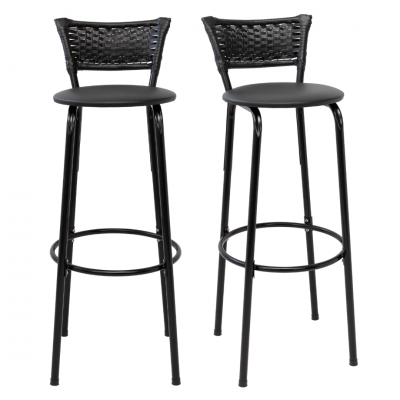 Banqueta Cyber Estrutura Preta Junco Preto Alta 80cm Toda Desmontada Kit 2 - Itagold