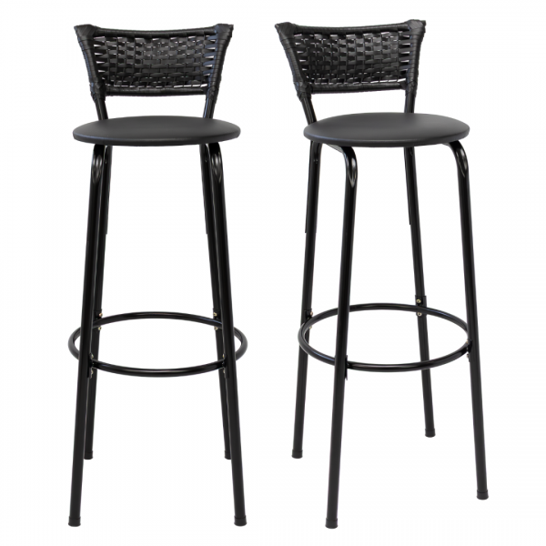 Banqueta Cyber Estrutura Preta Junco Preto Alta 80cm Toda Desmontada Kit 2 - Itagold