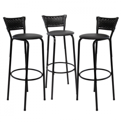 Banqueta Cyber Estrutura Preta Junco Preto Alta 80cm Toda Desmontada Kit 3 - Itagold