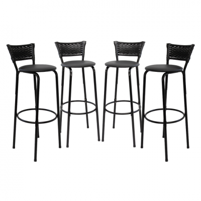 Banqueta Cyber Estrutura Preta Junco Preto Alta 80cm Toda Desmontada Kit 4 - Itagold