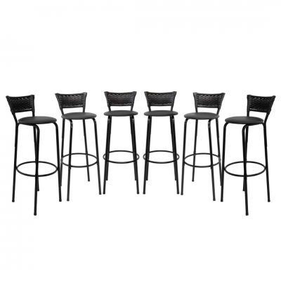 Banqueta Cyber Estrutura Preta Junco Preto Alta 80cm Toda Desmontada Kit 6 - Itagold