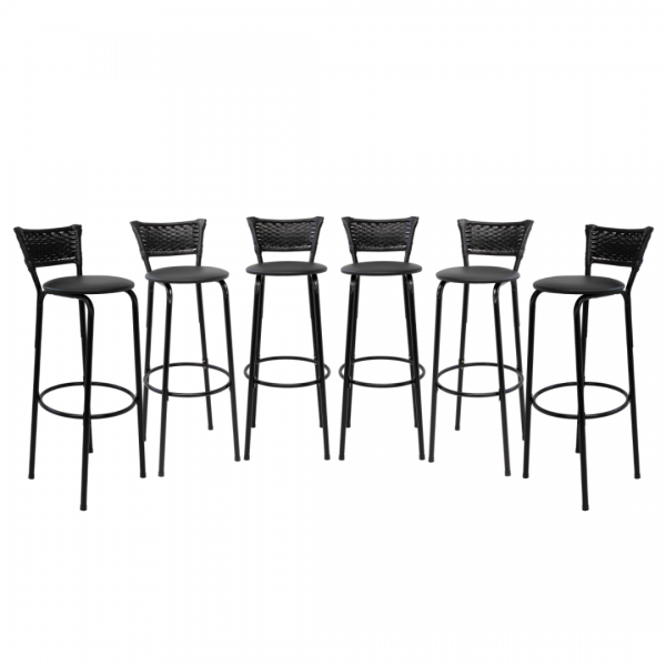 Banqueta Cyber Estrutura Preta Junco Preto Alta 80cm Toda Desmontada Kit 6 - Itagold
