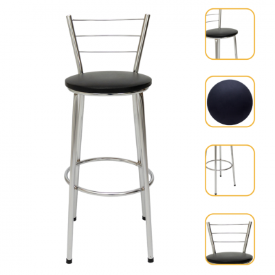 Banqueta Atlanta Estrutura Cromada Alta Montada 70cm - Itagold