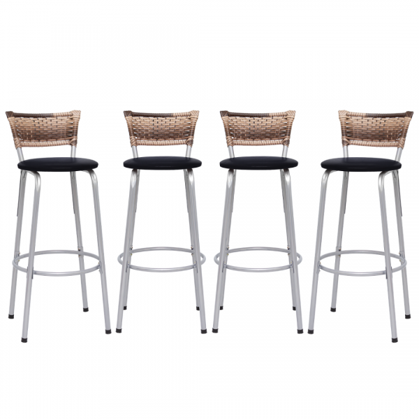 Banqueta Cyber Estrutura Prata Junco Cappuccino Alta 70 Toda Desmontada kit 4 - Itagold