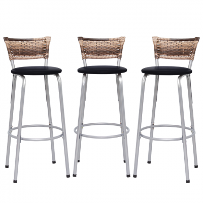 Banqueta Cyber Estrutura Prata Junco Cappuccino Alta Toda Desmontada kit 3 - Itagold