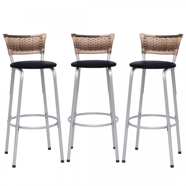 Banqueta Cyber Estrutura Prata Junco Cappuccino Alta Toda Desmontada kit 3 - Itagold