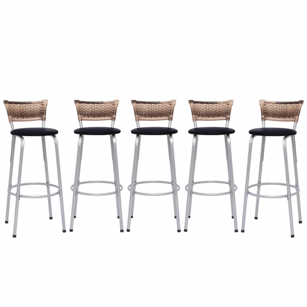 Banqueta Cyber Estrutura Prata Junco Cappuccino Alta Toda Desmontada kit 5 - Itagold