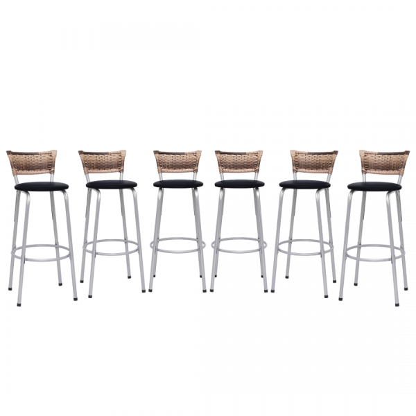 Banqueta Cyber Estrutura Prata Junco Cappuccino Alta Toda Desmontada kit 6 - Itagold