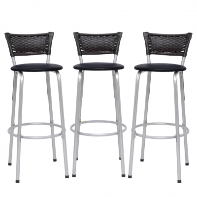 Banqueta Cyber Estrutura Prata Junco Preto Alta 70 Toda Desmontada kit 3 - Itagold