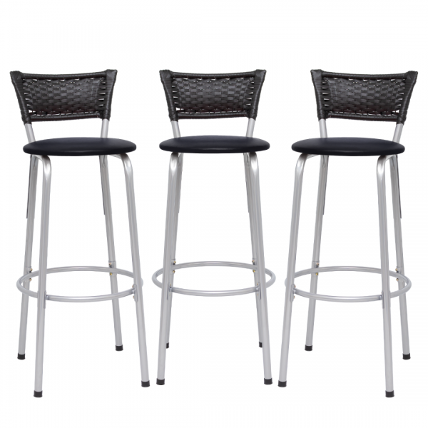 Banqueta Cyber Estrutura Prata Junco Preto Alta 70 Toda Desmontada kit 3 - Itagold