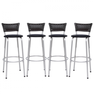 Banqueta Cyber Estrutura Prata Junco Preto Alta 70 Toda Desmontada kit 4 - Itagold