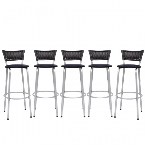Banqueta Cyber Estrutura Prata Junco Preto Alta 70 Toda Desmontada kit 5 - Itagold