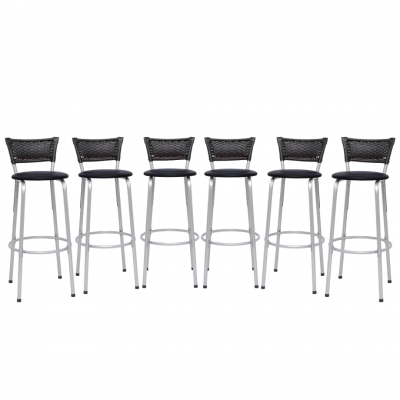 Banqueta Cyber Estrutura Prata Junco Preto Alta 70 Toda Desmontada kit 6 - Itagold