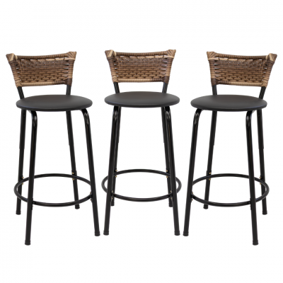 Banqueta Cyber Estrutura Preta Junco Cappuccino 60cm Toda Desmontada Kit 3 - Itagold