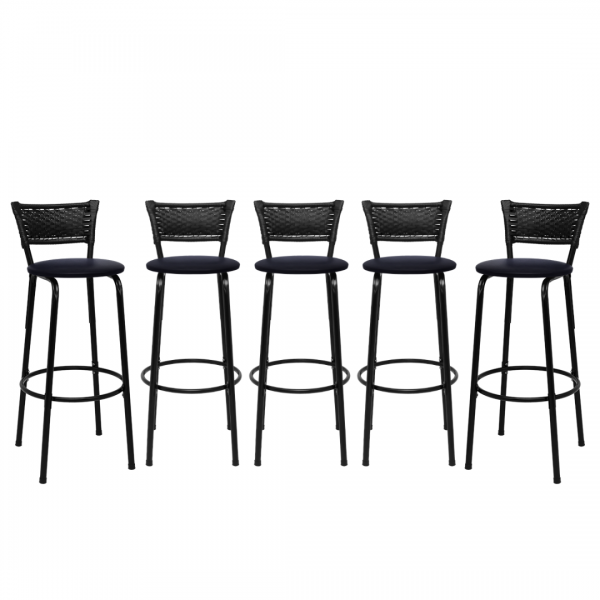 Banqueta Cyber Estrutura Preta Junco Preto Alta 70 Toda Desmontada kit 5 - Itagold