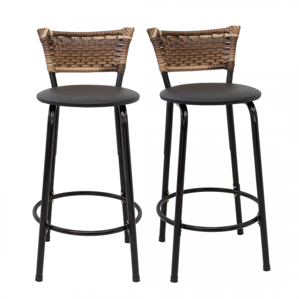 Banqueta Cyber Estrutura Preta Junco Cappuccino 60cm Toda Desmontada Kit 2 - Itagold