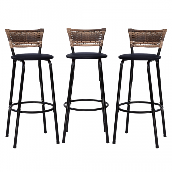 Banqueta Cyber Estrutura Preto Junco Cappuccino Alta Toda Desmontada kit 3 - Itagold