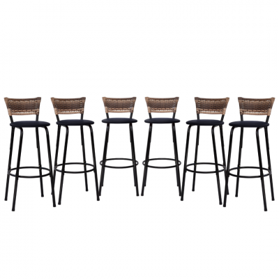 Banqueta Cyber Estrutura Preto Junco Cappuccino Alta Toda Desmontada kit 6 - Itagold