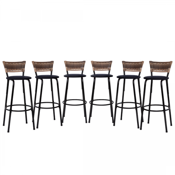 Banqueta Cyber Estrutura Preto Junco Cappuccino Alta Toda Desmontada kit 6 - Itagold