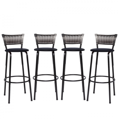 Banqueta Cyber Estrutura Preto Junco Degrade Alta 70 Toda Desmontada kit 4 - Itagold
