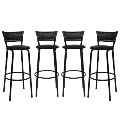 Banqueta Cyber Estrutura Preto Junco Preto Alta 70 Toda Desmontada kit 4 - Itagold