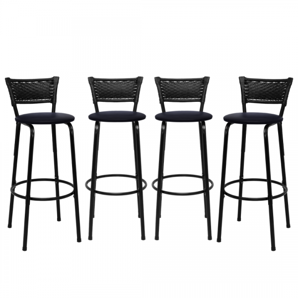 Banqueta Cyber Estrutura Preto Junco Preto Alta 70 Toda Desmontada kit 4 - Itagold