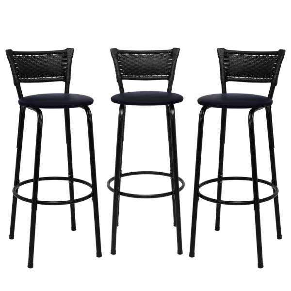 Banqueta Cyber Estrutura Preto Junco Preto Alta Toda Desmontada Kit 3 - Itagold