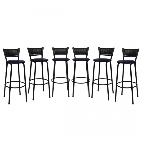 Banqueta Cyber Estrutura Preto Junco Preto Alta Toda Desmontada kit 6 - Itagold
