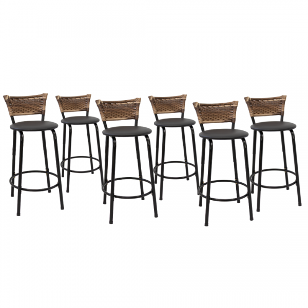 Banqueta Cyber Estrutura Preta Junco Cappuccino 60cm Toda Desmontada Kit 6 - Itagold
